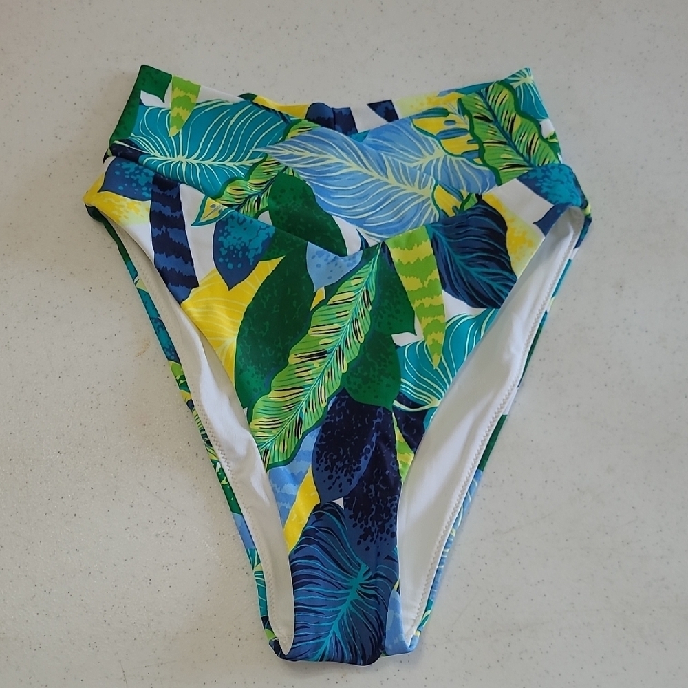 NWT Aerie Tropical Leaf Print High-Waist Hi-Cut Cheeky Bikini Bottom size XS
